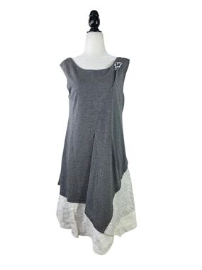 Elisa Cavaletti Sleeveless Asymmetrical Linen and knitSilver Layered Midi Dress